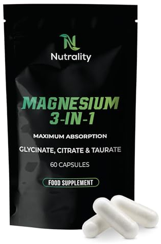 Nutrality Magnesium Glycinate 3-in-1 Complex | 60 Vegan Capsules | Magnesium Glycinate, Citrate & Taurate - 1800mg Tablet, High Strength Magnesium for Sleep, Energy & Stress Relief