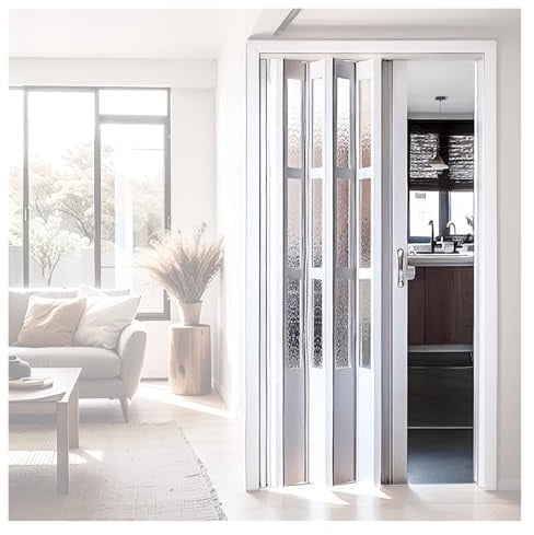 Porte Pliante accordéons coulissante Porte accordéon Haute Blanc Aluminium, Magnétique Porte de Douche Pliante/Rétractable Barrière de séparation pour Placard, pour Cuisine(W65xH83in/165x210cm)