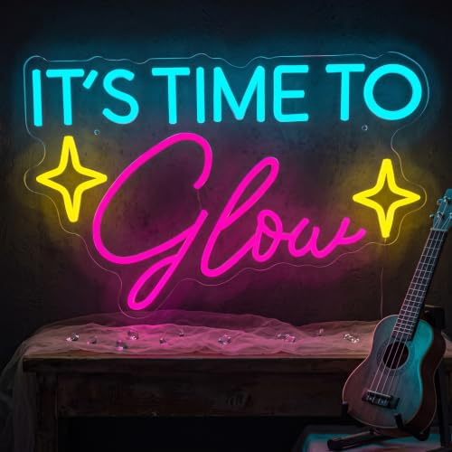 It's Time To Glow Neon Schild Pink Led Schild Neonlicht für Wand für Led Schriftzug Kaffee Wedding Geburtstag Schlafzimmer Thanksgiving Weihnachten Neujahr Bar Party Dekorationen
