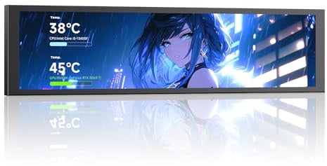 TZMRIT 9.16 Inch Universal LCD Screen Display for PC, Customizable ARGB Frame, Temperature Display Panel, Mini Monitor, with Preset & DIY Themes for Gaming PC Case/CPU Cooler (BK)