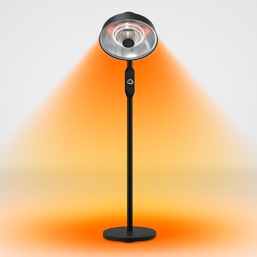 Stufa Patio Fungo Riscaldatore Elettrico Piantana 2000W Carbonio H.202cm - Inclinazione e potenza regolabile - Protezione IP24