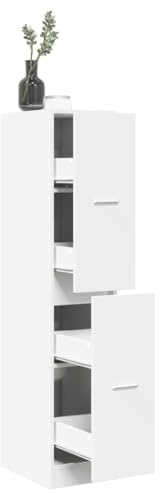 Bucmath Apothekerschrank Weiß 30x41x144,5 cm, Holzwerkstoff, Standregal mit 4 Schubladen, Mehrzweck Küchenschrank, Büro, Wohnzimmer, Flur, praktischer Aufbewahrungsschrank