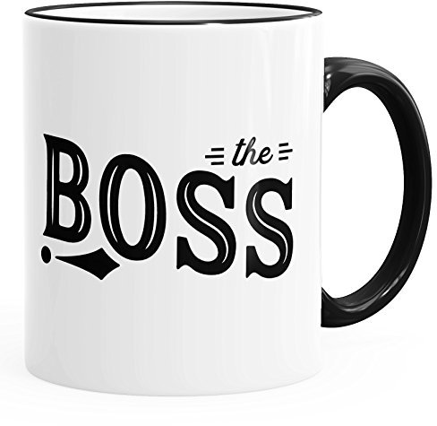 MoonWorks Kaffee-Tasse Chef-Tasse The Boss mit Farbiger Kante schwarz Unisize