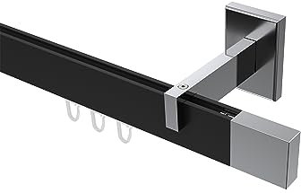 INTERDECO kantige Innenlaufstange/Gardinenstange eckig Schwarz/Chrom Typ 10212919, 400 cm