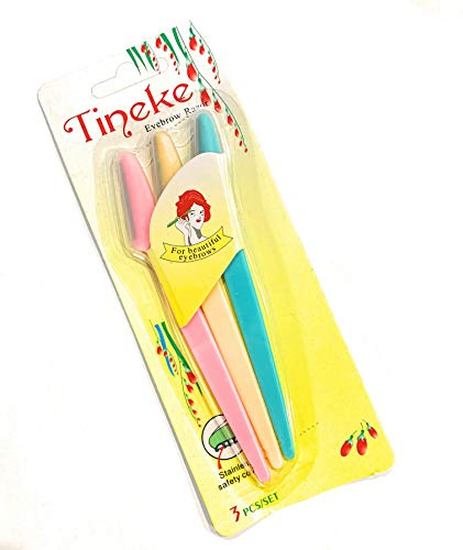 3PC Tineke Eye Brow Safety Razor/Dermaplaning Tool for Face/Bikini/Body Hair
