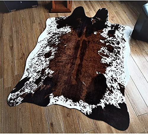 JACCAWS Naturmuster dreifarbiger Kunstrindsleder-Teppich groß (1,4 x 2 m) - Kuhfell-Teppich für Zuhause, Büro, Wohnzimmer, Schlafzimmer (Kuh)