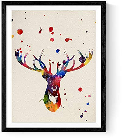 Nacnic Hirsch Aquarell Poster. Wasserfarbe Stil Wanddekoration Abbildung von Landtiere und Natur. Verschiedene mehrfarbige Tiere Bilder ohne Rahmen. Größe A3.…