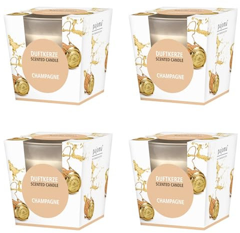 pajoma® Duftkerze 4er Set, Champagne - im satinierten Glas | 4x 120g Wachsgewicht, Brenndauer: 25 Stunden, in edler Geschenkverpackung | Premium Qualität