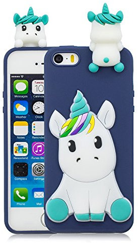 HopMore iPhone 5S / 5 Case - Cute 3D Design Silicone Soft Gel Shockproof Protective Cover - Ultra Thin Rubber Bumper - Funny Unicorn Shell for Girls - Blue
