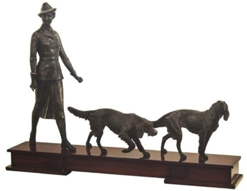 Casa Padrino Luxus Bronzefiguren Jägerin und Hunde Bronze/Dunkelbraun 61 x 11 x H. 45 cm - Luxus Dekofiguren mit Holzsockel