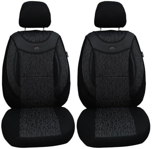 Maß Sitzbezüge für Auto Sitze kompatibel mit VW Golf Sportsvan 2014-2018 Fahrer und Beifahrer Schonbezüge Sitzschoner Sitzbezug FB:05 (Schwarz/Schwarz/Grau Muster)