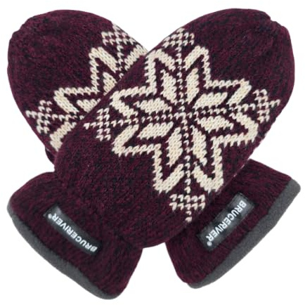 BRUCERIVER Damen Strickhandschuhe Schneeflocke | Warme Fleecefütterung