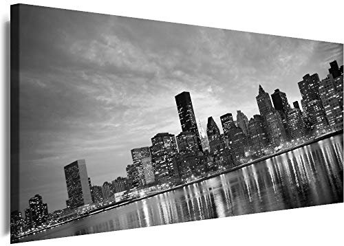 Myartstyle - Bilder Bilder New York Skyline NY Stadt City 100 x 45 cm LeinWandbilder Panorama XXL - 1 Teilige Wandbilder Panorama Kunstdrucke w-a-2034-3