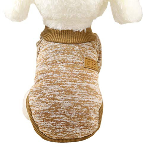 Fashion Focus On Hundepullover, Hundekleidung, Strickware, weich, dick, warm, für den Winter, für Hunde (XXS, Khaki)
