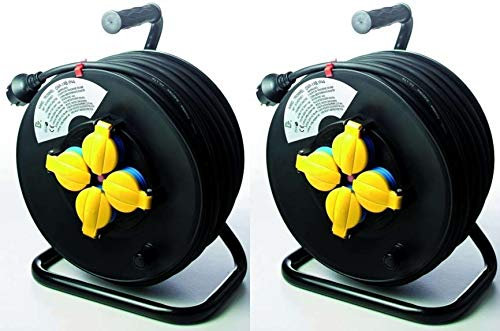 2 x 50 m 4-Fach Schuko Kabeltrommel Baustellen Verlängerungskabel IP44 H07RN-F 3G1,5, schwarz gelb (für den Außenbereich und den Einsatz auf Baustellen) (2, 50 m Kabeltrommel GELB IP 44)