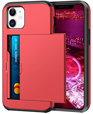 Coolden Compatible with iPhone 12 Mini Case Shockproof Case for iPhone 12 Mini Wallet Case Protective Rubber Bumper Phone Case Card Holder Slot Wallet Case Compatible with iPhone 12 Mini (Red)