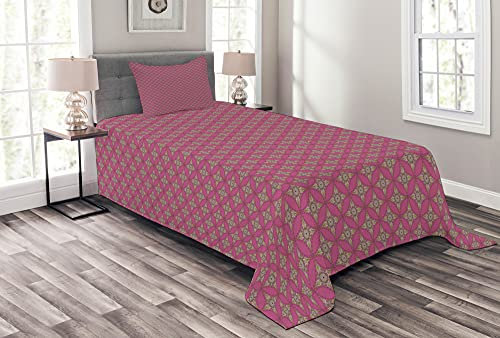 ABAKUHAUS Jugendstil Tagesdecke Set, Nostalgische Fashion Style, Set mit Kissenbezügen Waschbar, 170 x 220 cm, Pale Fuchsia Sepia Rose
