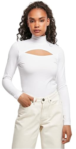 Urban Classics Damen Cut-Out Turtleneck, Langarm-Shirt mit Raffiniertem Brust-Ausschnitt, Slim Fit, White, XL