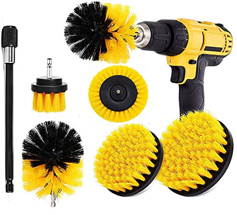 Lot de 6 brosses de nettoyage pour perceuse avec embout d'origine allongé, pour baignoire, douche, carrelage, sol, salle de bain, joints, coins de canapé et surface de cuisine (jaune)