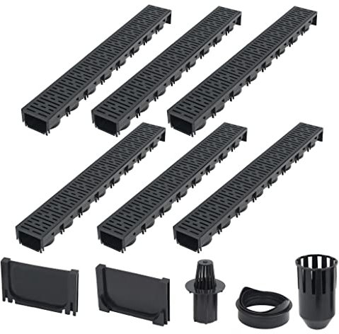 Catherinol Entwässerungsrinne 6 STK, Entwässerungskanäle, Regenrinne Bodenrinne, Garagenset, Kunststoff 6 m