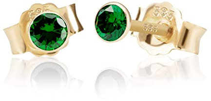 NKlaus Paar 3,5mm 585 Gelb Gold 14 Karat Ohrstecker Kristall Zirkonia Smaragd Butterfly Verschluss Damen Mädchen 11026
