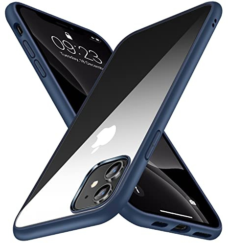 TENDLIN Cover Compatibile con iPhone 11, Trasparente PC Retro Durevole Silicone Paraurti Custodia Rigido Sottile per iPhone 11 - Blu
