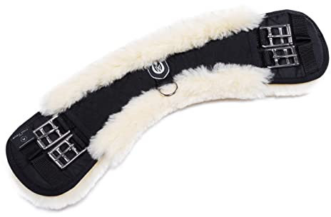 Werner Christ ® Western Lammfell Kleinpferdegurt anatomischer Western-Sattelgurt mit konkaver Sichelform, echtes Fell, Westerngurt in schwarz-Natur in 45 cm