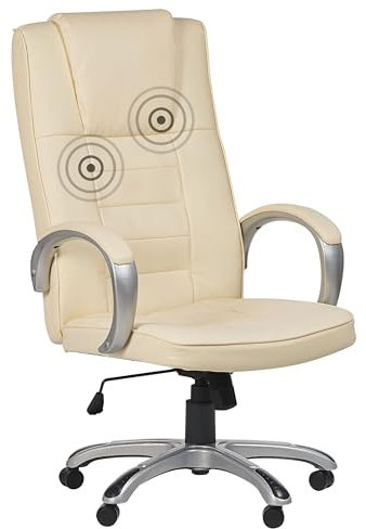 Beliani Bequemer Chefsessel Massagefunktion Heizfunktion Kunstleder beige Grandeur II