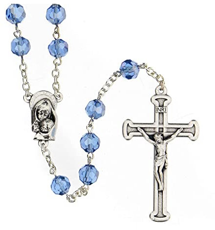 Holyart Rosenkranz mit azurblauen Kristallperlen Madonna der Barmherzigkeit, 5 mm