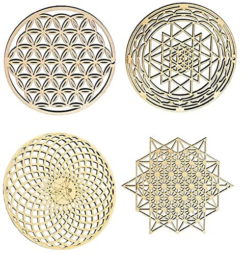 4 unids Geometría Sagrada de Pared Arte de Pared Flor de Vida Rejilla de Madera Acento de Madera Decoración de Rejilla de Madera Tablero de Pared de Madera Escultura de Pared,