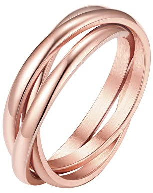 FOCALOOK Dreier Ring Wickelring Frauen 3er Ring Freundschaftsring Rosegolder Ring Größe 67 Edelstahl Schlichte Ringe Schmuck Accessoire für Tochter Freundin