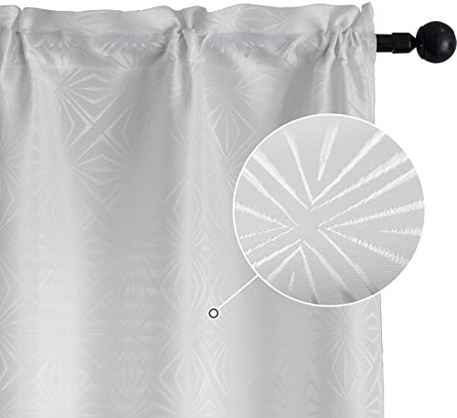 GIRASOLE HOME Coppia Tende Jacquard Semi Oscuranti Fantasia Rombi Tenda Filtrante per Soggiorno Camera e Interni 2 Pannelli con Tasca (70x145cm, Bianco)