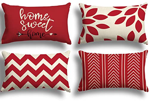 ZWJD Kissenbezug 30x50 4er Set Dekokissen Kissenbezüge Dekoration Outdoor Kissenbezüge Leinen Dekokissen für Schlafzimmer, Sofa, Stuhl, Bett, Garten (30 x 50 cm,Rot)