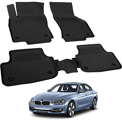 Auto Fußmatten Kompatibel mit BMW 3er F30 2012-2019 Geruchlos 4.5D Passform Allwetter Automatten 5 Teilige | Antirutschmatte Hoher Rand Gummimatten Schwarz Fussmatten Vorne Hinten Autoteppich