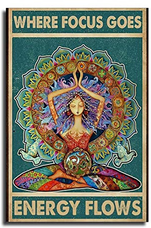 Yoga-Poster Yoga Where Focus Goes Energy Flows Namaste Chakra Poster Dekorative Malerei Leinwand Wandkunst Wohnzimmer Poster Schlafzimmer Gemälde 40 x 60 cm