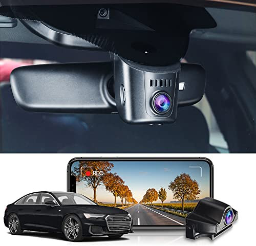 FITCAMX Dashcam Auto Vorne Hinten 2160P+1080P Passend für Audi A1 A3 A4 A5 A6 A7 A8 Q2 Q3 Q5 Q7 Q8 TT R8 e-tron Sportback GT 2019-2026(Model A), OEM Dashcam 4K WiFi, Parkmonitor, G-Sensor, 128GB-Karte