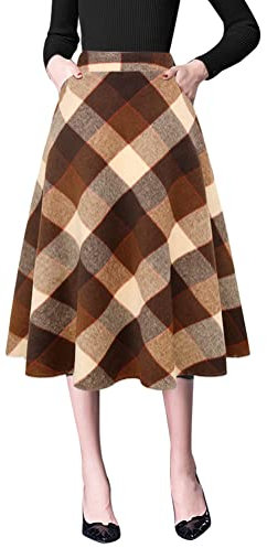 IDEALSANXUN Wollröcke für Damen, hohe Taille, Aline Plissee-Midiröcke, Big Plaid Coffee, Klein