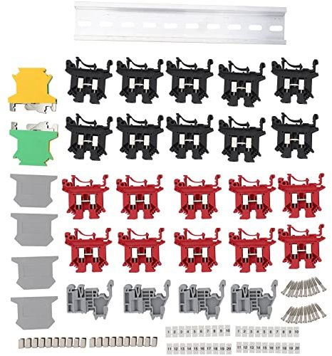 Niejgay Morsettiera Kit Morsetti DIN Rail + Blocchi di Terra + Rail nel Alluminio + Staffe Terminali + Cover Terminali + Kit Ponticelli