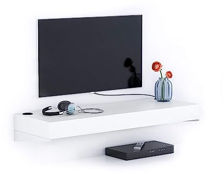 Mobili Fiver, Support TV Mural Evolution 120x40, Frêne Blanc avec Chargeur sans Fil, Made in Italy