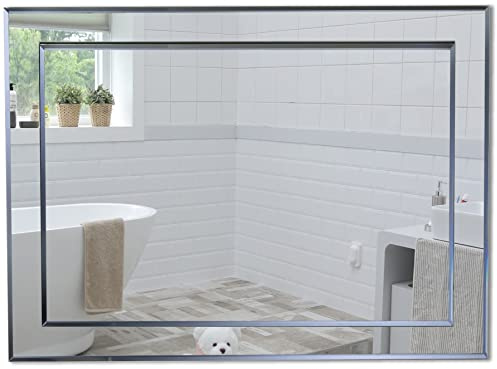 Neue Design Mood® Premium Rectangular Bathroom Mirror, Wall Mounted Bevelled Frameless Mirrors, Hangs Both Ways, Double Layer of Glass, Toilet Bedroom Hallway, (40cm x 50cm)
