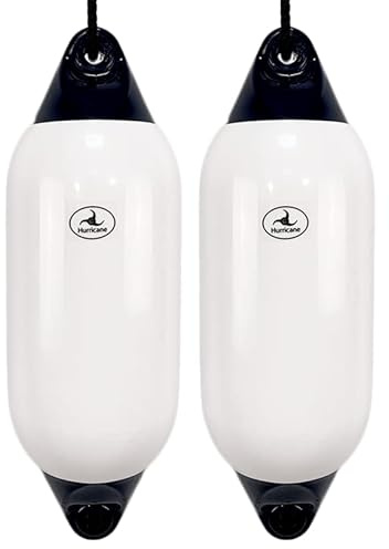 Hurricane Fenders Original Series Boat Fender PM03 53cm x 18cm (21 x 7) - White With Blue Ends - Pack Of Two