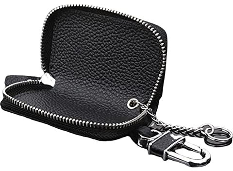 Berfi Life Autoschlüssel-Hülle, Tasche, PU-Leder, Schlüsselanhänger, Auto-Smart-Schlüsselanhänger, Halter mit Metallhaken und Schlüsselanhänger, Schwarzer Reißverschluss, Small