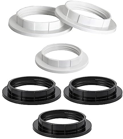 6 Pièce Plastique Anneau Réducteur Abat Jour E27, Accessoires pour Abat-Jour Bague Plaque, Convertisseur d’Adaptateur, E27 Anneau Réducteur, Bague d'Abat-Jour, Pour Lampe de Bureau (Blanc et Noir)