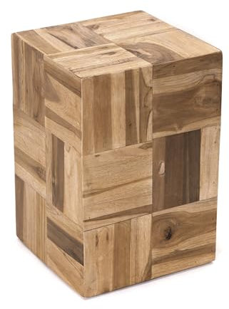 CREEDWOOD BEISTELLTISCH | 45cm, Teak | Sofa Tisch, Telefontisch, Blumen Hocker, Eckiger Nachttisch, Holztisch, Couchtisch, Wohnzimmertisch, Natur Pflanzen Hocker