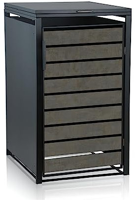 Zelsius Mülltonnenbox 1er Mülltonne | (B) 68 x (T) 80 x (H) 117 cm | Anthrazit RAL 7016 | Tür in dunkelgrauer Holzoptik inkl. Erweiterungsmöglichkeit | Mülltonnenverkleidung, 1 Tonne, Müllhaus