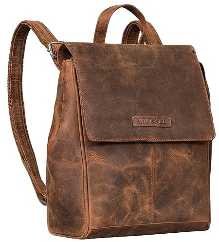 STILORD Karla Eleganter Rucksack Leder Damen Klein Cityrucksack Moderner Tagesrucksack Daypack für Arbeit Büro Alltag Freizeit Backpack Lederrucksack Damen Echtleder Farbe:Samari - braun