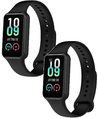 2 Stück Armband Kompatibel mit Amazfit Band 7 Armbänder Sport Wasserdichtes Ersatzarmband Silikon Wechselarmband Uhrarmband (Schwarz/Schwarz)