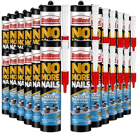 UniBond No More Nails Waterproof, Heavy-Duty Mounting Adhesive, Strong Glue for Mirrors, Wood, Ceramic, Metal etc., Instant Grab Adhesive Indoor & Outdoor, Bulk Buy 24 Pack