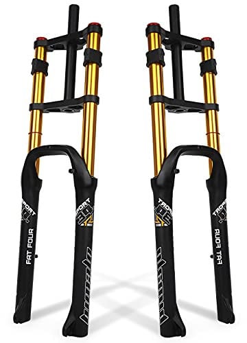 RUJIXU 26X4.0 Fat Suspension Fork E-Bike Front Fork MTB Disc Brake Bike Fork Air Damping 1-1/8 Steerer Bicycle Fork 170mm Travel QR ATB/BMX (Color : Gold, Size : 26'')
