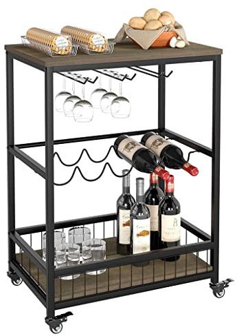 FLYIFE Chariot à Main Mobile Chariot de Service Chariot de Cuisine, Étagère de Rangement Pour Casier à Vin, Armoire à Vin Verrouillable Pour Meubles de Bar à la Maison/a/60 X 40 X 82 cm
